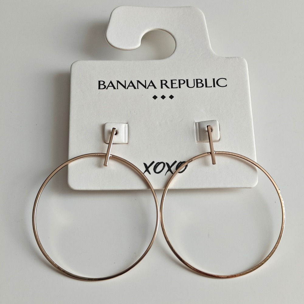 Banana Republic  Gold Tone Oversized Thin Hoop Bar Drop Earrings New Minimalist